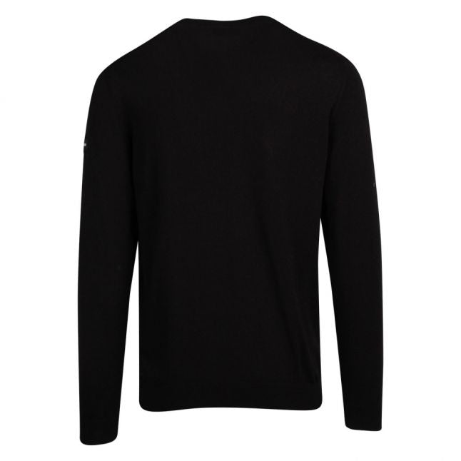 Mens Black Branded Arm Patch Crew Knitted Jumper