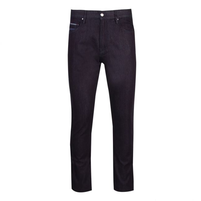 Mens Dark Blue Branded Straight Fit Jeans