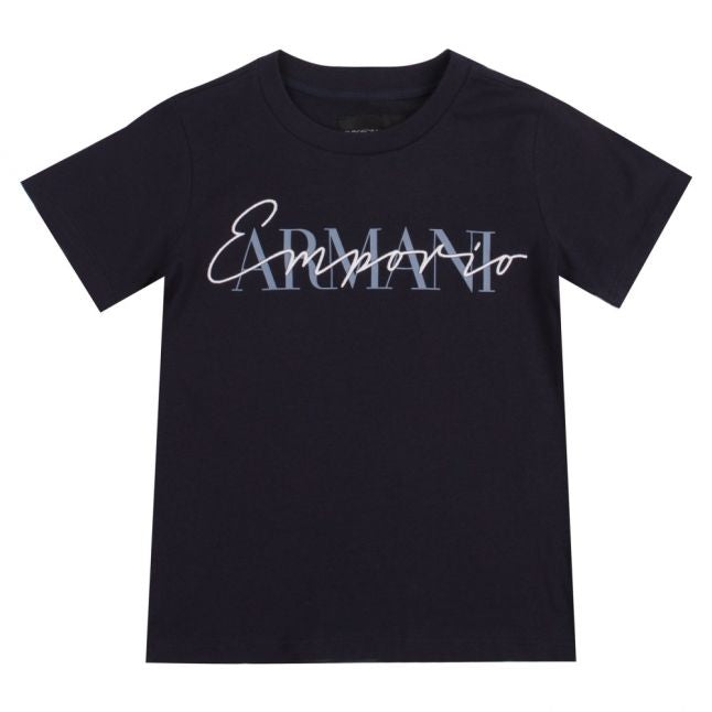 Boys Navy Script Logo S/s T Shirt