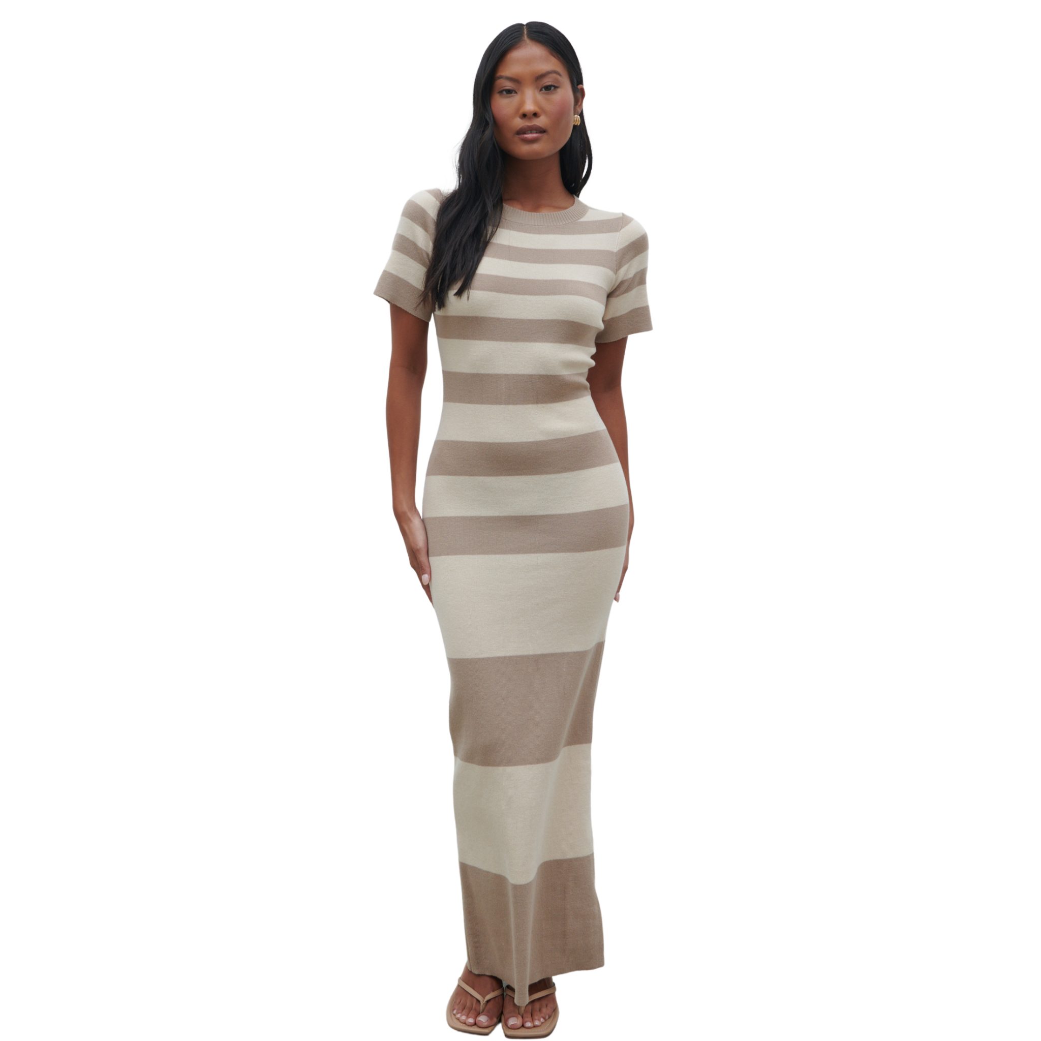 Womens Pretty Lavish Stone/Taupe Heidi Stripe Knit Dress