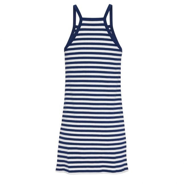 Womens Blue/White Summer Racer Neck Dress