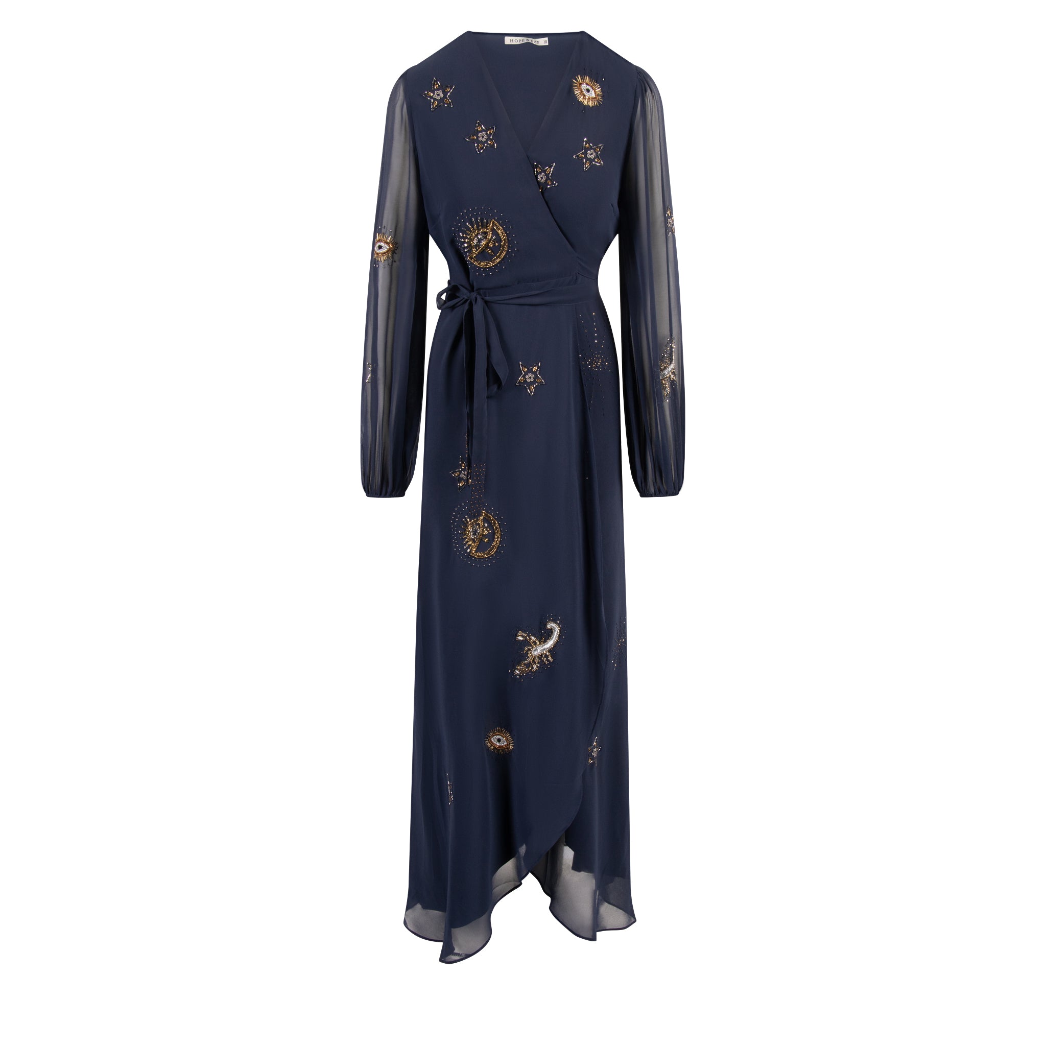 Womens Navy/Gold Kai Wrap Midi Dress