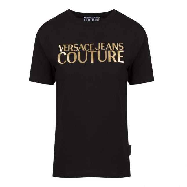 Womens Black/Gold Metallic Logo S/s T Shirt