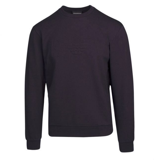 Mens Navy Embossed Logo Crew Sweat Top