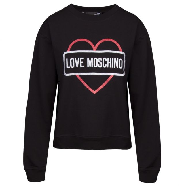 Womens Black Logo Heart Sweat Top