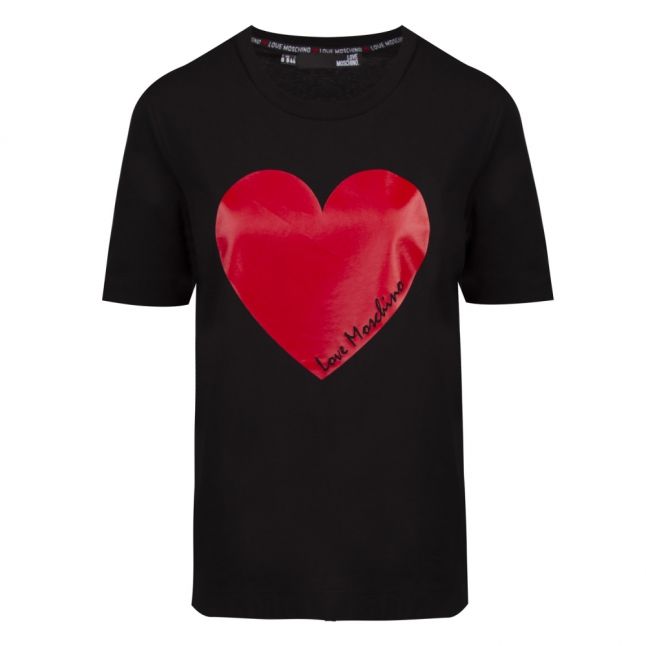 Womens Black Branded Heart S/s T Shirt