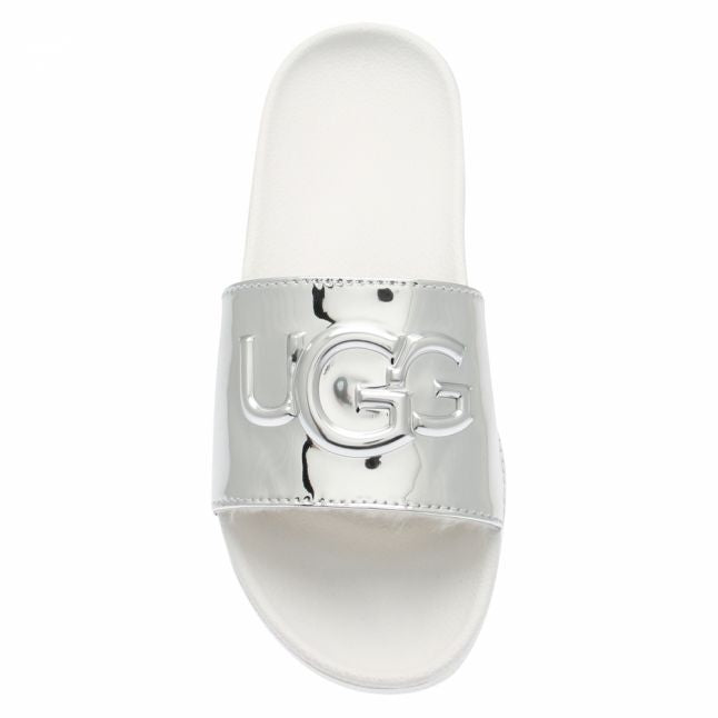 Womens Silver Royale Graphic Metallic Slides