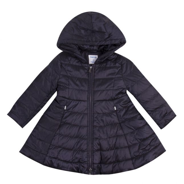 Girls Navy Quilted Hooded Coat