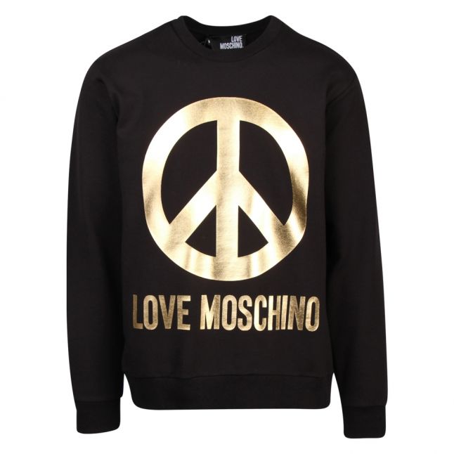 Mens Black/Gold Peace Logo Crew Sweat Top