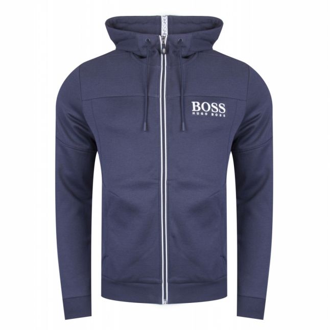 Athleisure Mens Navy Saggy Hooded Zip-Through Sweat Top