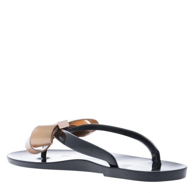 Womens Black Suszie Bow Flip Flops