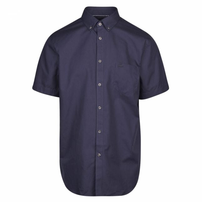 Mens Navy Stretch Poplin Regular Fit S/s Shirt