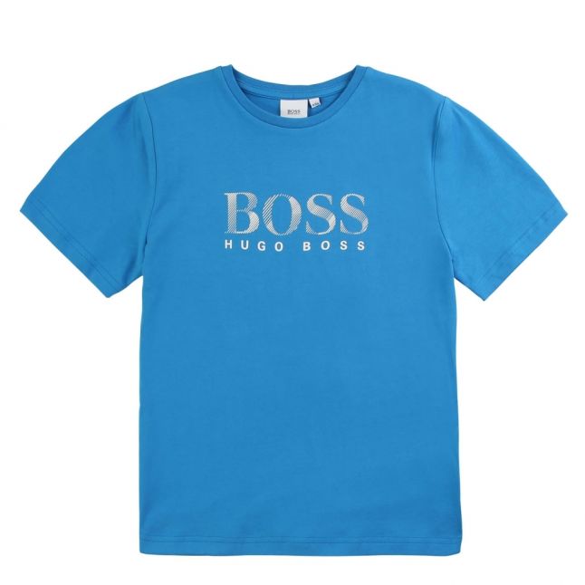 Boys Bright Blue Relief Line Logo S/s T Shirt