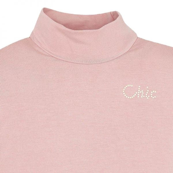 Girls Crystal Pink Chic Polo Neck L/s T Shirt