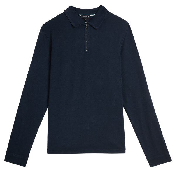 Mens Navy Karpol Regular Soft L/s Polo