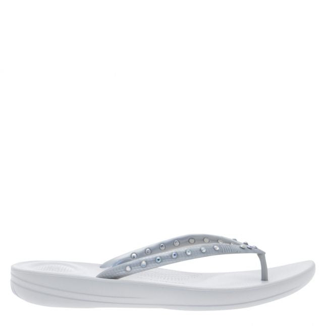 Womens Silver Iqushion Crystal Flip Flops