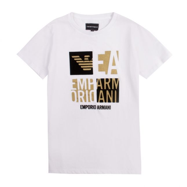 Boys White Gold Logo S/s T Shirt