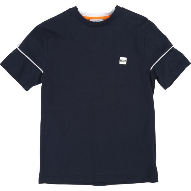 Boys Navy Logo Tape Shoulder S/s T Shirt