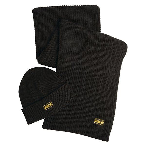 Mens Barbour International Black Sweep Legacy Hat + Scarf Set