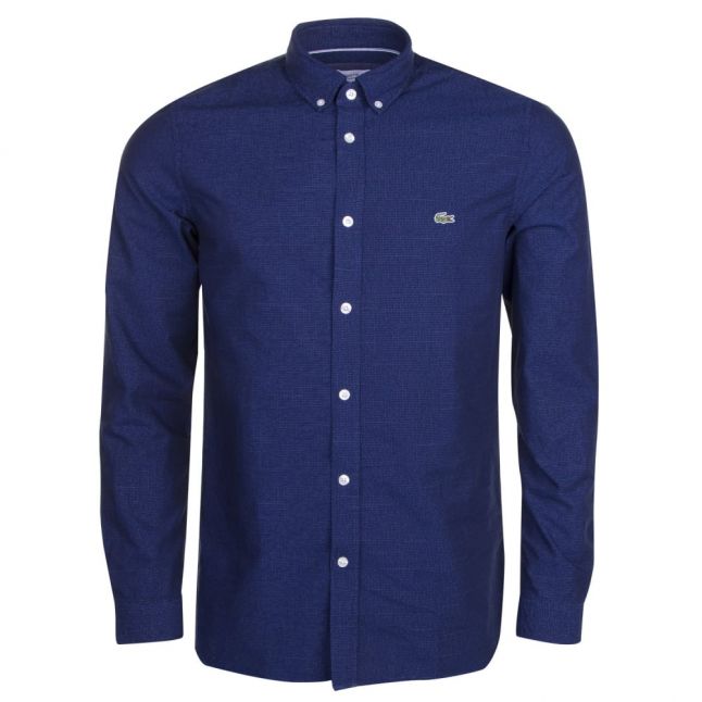 Mens Navy Jacquard Dot Slim Fit L/s Shirt