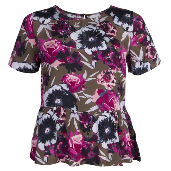 Womens Ivy Green and Pink Viastha Floral Top