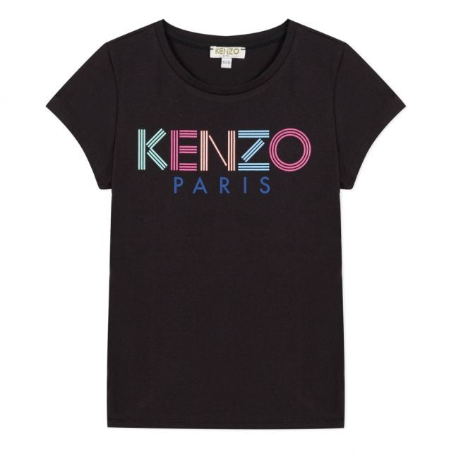 Girls Black Multicoloured Logo S/s T Shirt