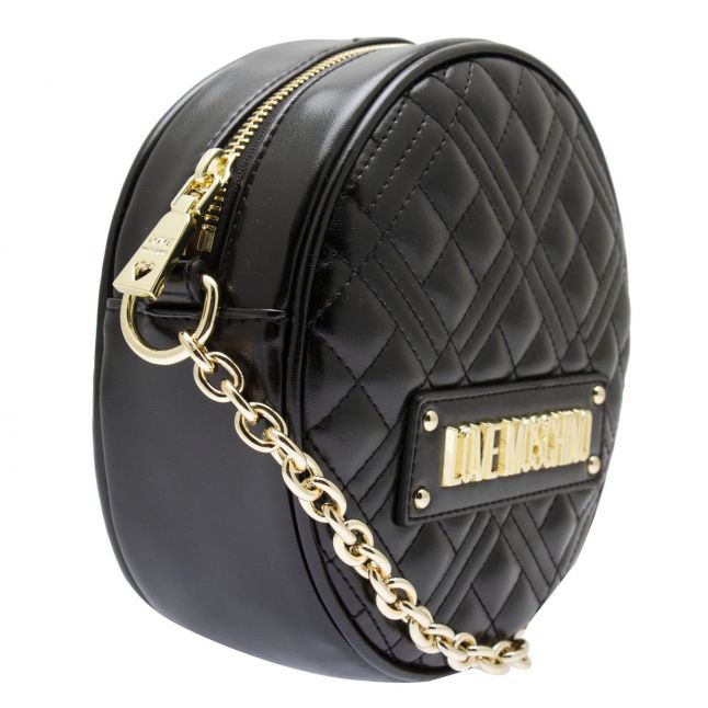 Womens Black Quilted Circle Crossbody Bag