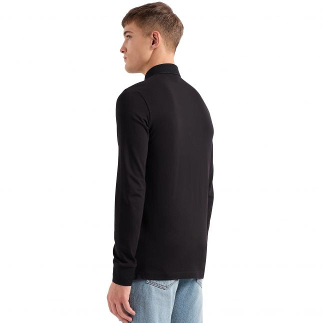 Mens Black Branded L/s Polo Shirt