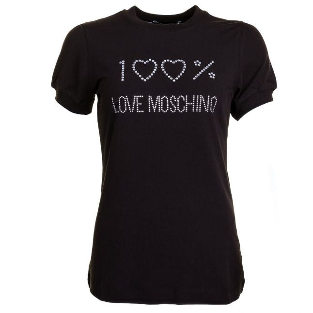 Women Black Diamante 100% S/s Tee Shirt