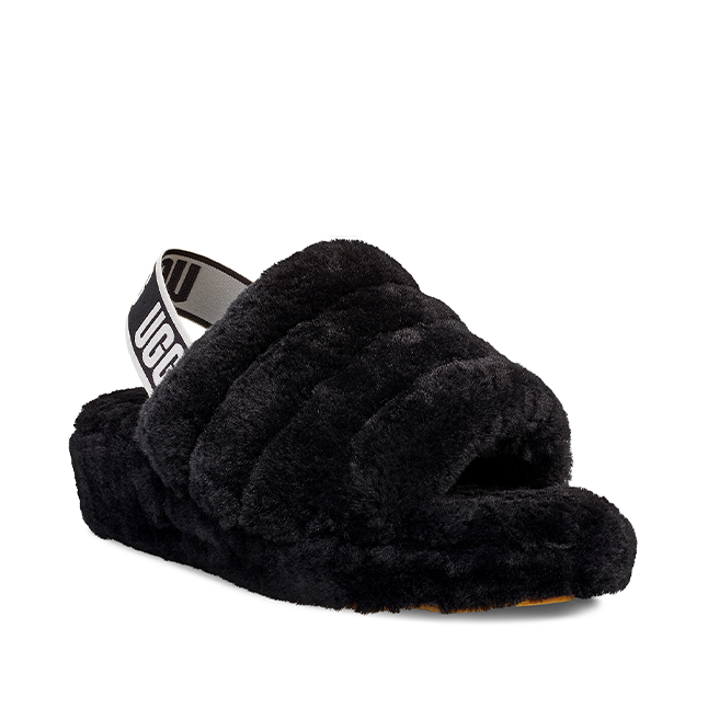 Womens Black Fluff Yeah Slide Slippers