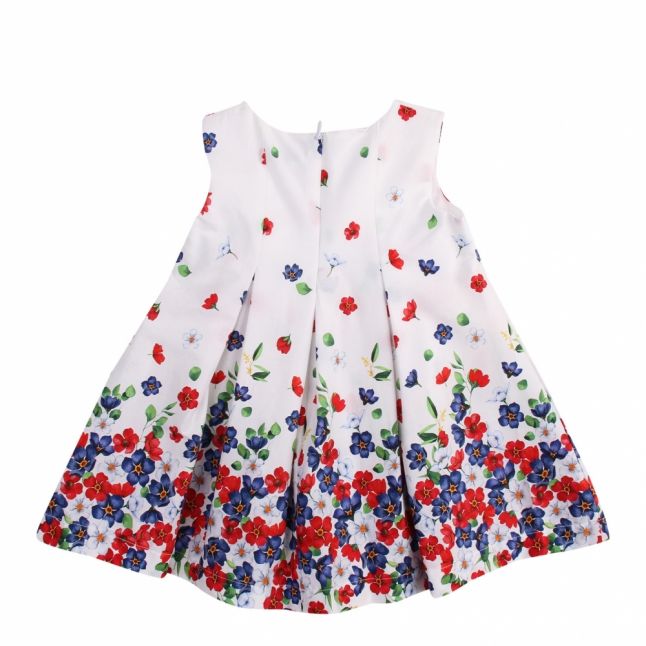 Infant White/Navy Floral Bow Dress