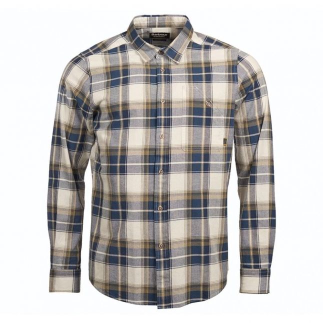 Mens Dark Denim Spiral Check L/s Shirt