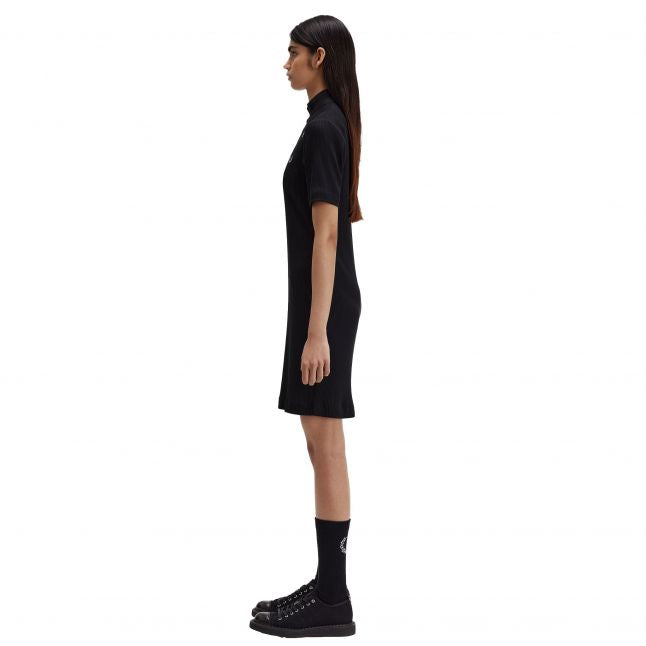 Womens Black AW Ribbed Polo Dress