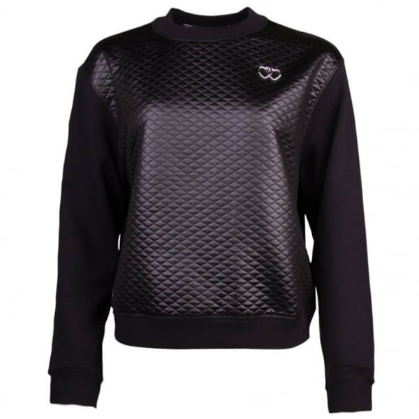 Womens Black Quilted Heart Sweat Top