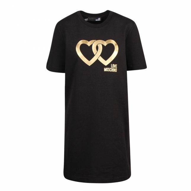 Womens Black Metallic Hearts T Shirt Dress