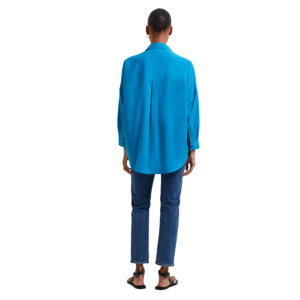 Womens Mosaic Blue Crepe Light Popover Shirt