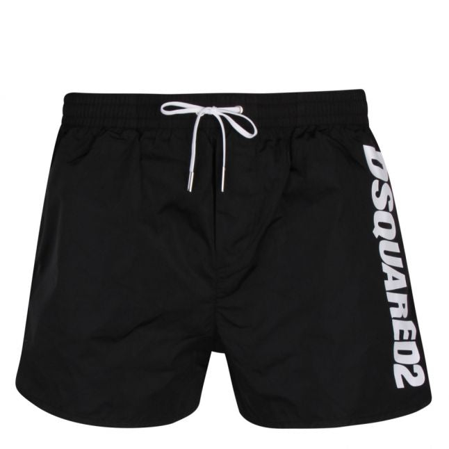 Mens Black Branded Leg Swim Shorts