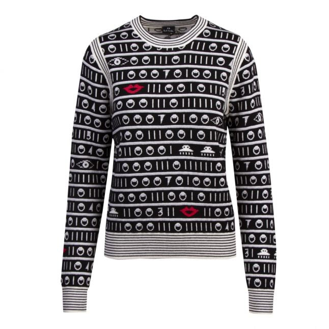 Womens Black Lips & Space Icon Crew Neck Knitted Jumper