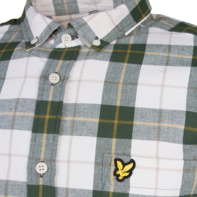 Mens Leaf Green Check Flannel L/s Shirt