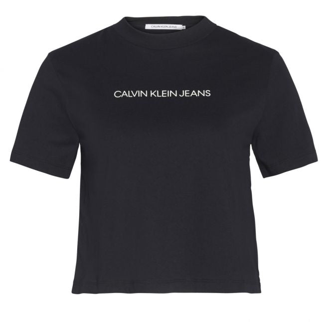 Womens CK Black Small Institutional Cropped S/s T Shirt