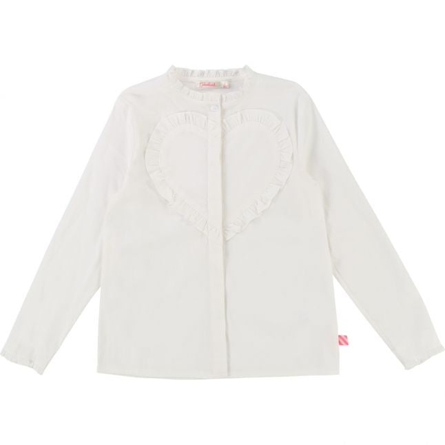 Girls White Heart Frill L/s Shirt