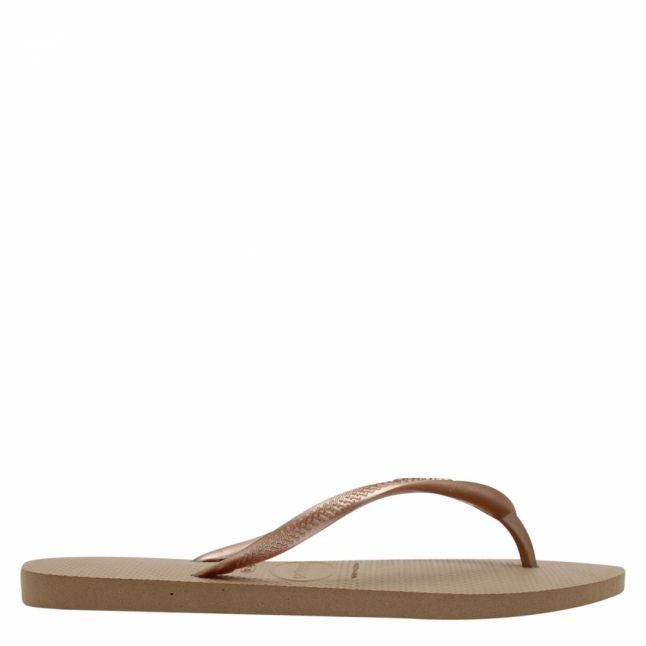 Womens Rose Gold Slim Flip Flops