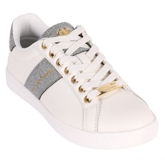 Womens White Silver Crystal Knightsbridge Court Trainers