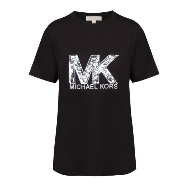 Womens Black Sequin Logo S/s T Shirt