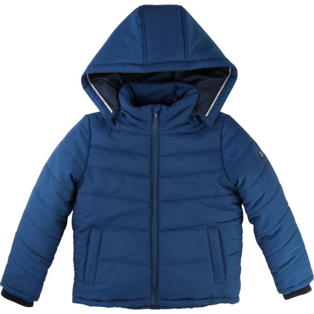 Boys Slate Blue Branded Hooded Padded Jacket