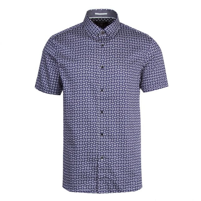 Mens Navy Steeve Geo Print S/s Shirt