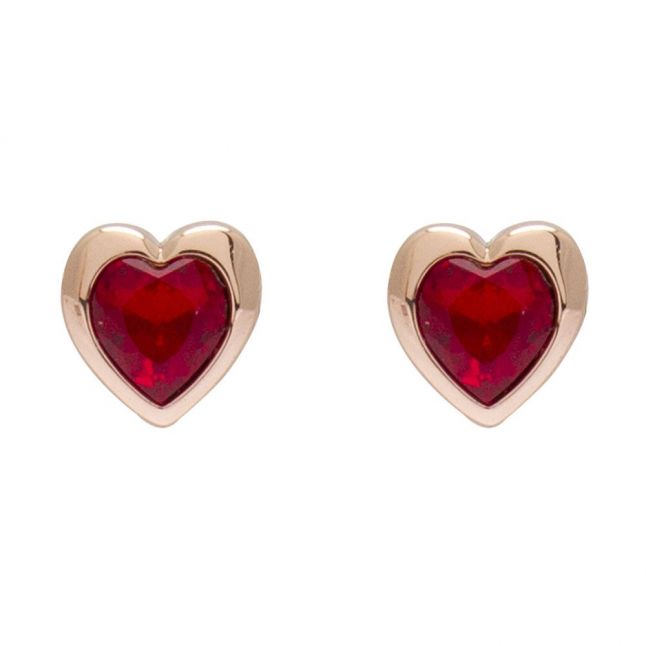 Womens Rose Gold/Siam Han Crystal Heart Earrings