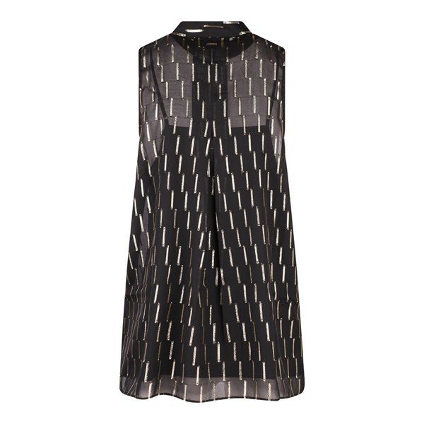 Womens Black/Gold Metallic Chiffon Sleeveless Blouse