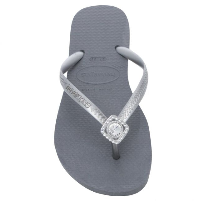 Womens Steel Grey Slim Crystal Poem Flip Flops