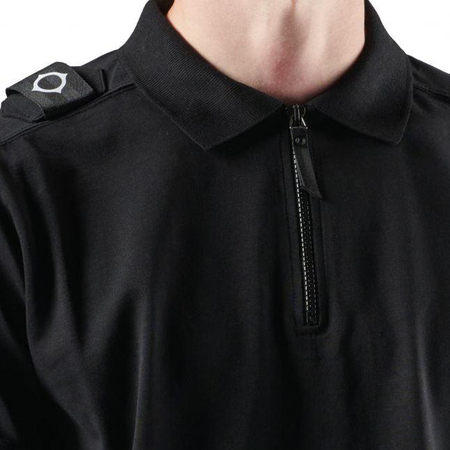 Mens Black Jersey Zip Neck S/s Polo